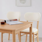 Livinia Tony Dining Chair Set of 2, Solid Malaysian Oak PU Leather Upholstered Cushion Seat, Rounded Back Side Chairs (Natural)
