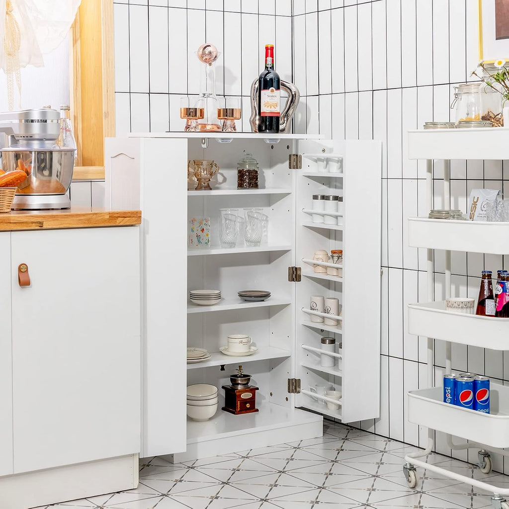 Tangkula Kitchen Pantry Cabinet, 17-Tier Buffet Sideboard with 2 Doors and 6 Adjustable Shelves, Kitchen Storage Cabinet, Space Saving Cupboard for Dining Room Living Room, 23 x 12 x 41 Inch (White)