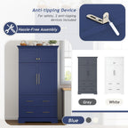 72.6" Farmhouse Kitchen Pantry Cabinet with 3 Pull-Out Trays, Freestanding Large Wooden Kitchen Organizers Storage Cabinet with 2 Drawers and Cake Pan Storage for Dinging Room, Dark Blue