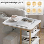 C Shaped End Table 28"(H) 3-Tier C Table with Storage Bag, Under Couch Table C-Shaped End Table with Storage Shelves and Bag for Living Room, Bedroom, or Office