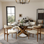 POVISON 51" Modern Round Dining Table, Glass Round Kitchen Table for 4, Tempered Glass Dining Room Table top with Bronze X Carbon Steel Base (Dining Table Only)