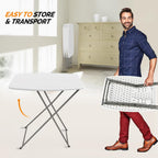 VINGLI Small Folding Table Portable, 18" Adjustable Height Personal Laptop TV Tray, Camping Table, HDPE Plastic Top with Steel Frame,White