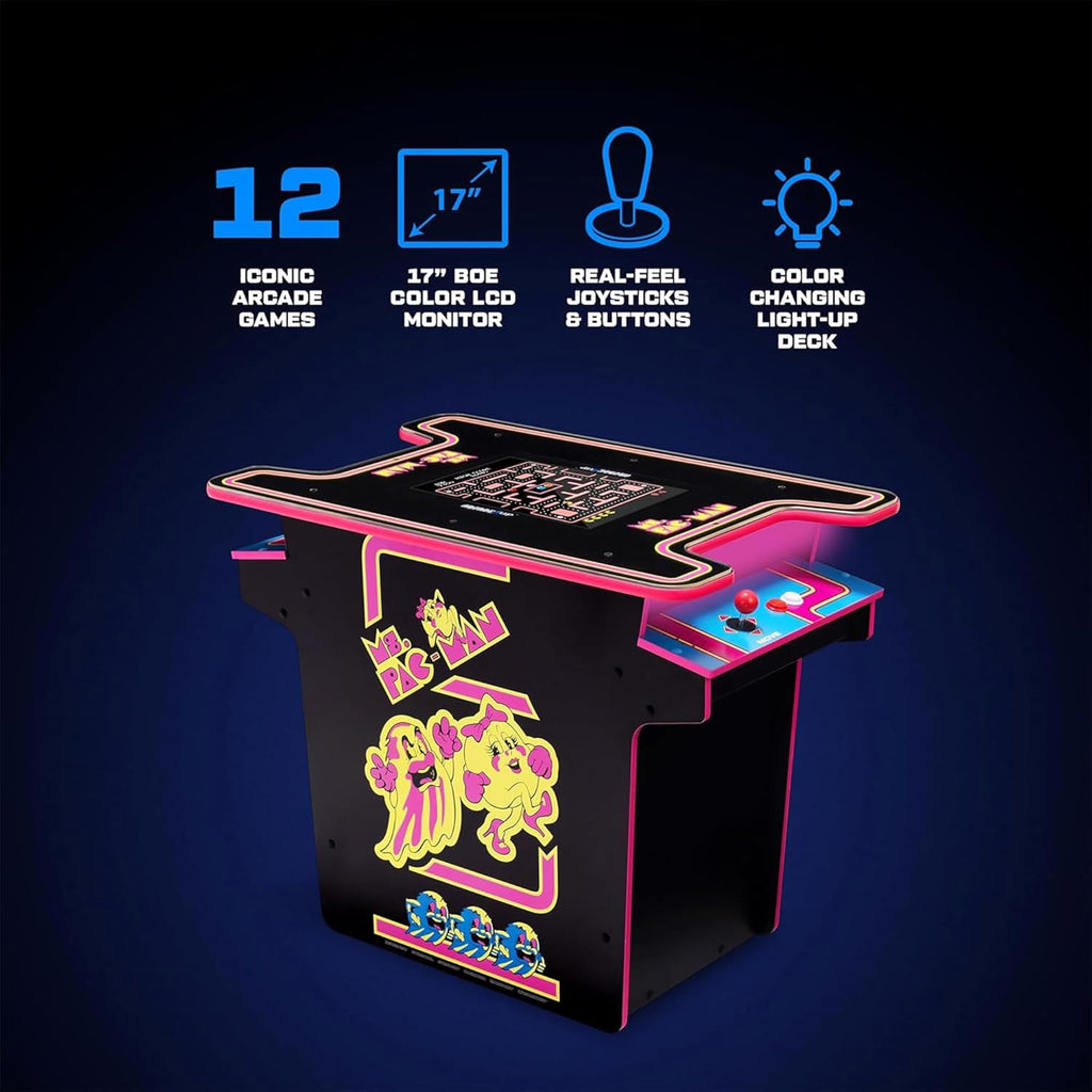 Arcade1Up Ms. PAC-MAN Head-to-Head Arcade Table, 12 Classic Games | Retro Home Arcade Machine with Light-Up Control Deck & Real-Feel Joysticks