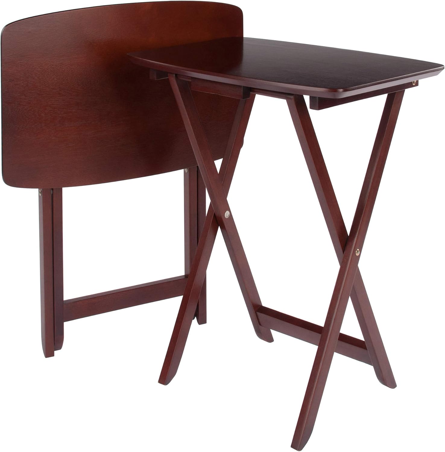 Winsome Darlene Set of 2 Foldable Snack Tables, Walnut, 26" | Easy to Store Portable Fold Up Table Set for Kitchen, Living Room TV Dining, Crafts, Puzzles, Work From Home