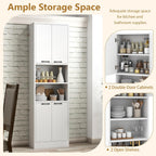 POWERSTONE Wood Kitchen Pantry Cabinet, 75" Tall Bathroom Storage Cupboard with 4 Doors & Shelves, Slim Freestanding Utility Hutch for Dining Room, Living Room, Bathroom White