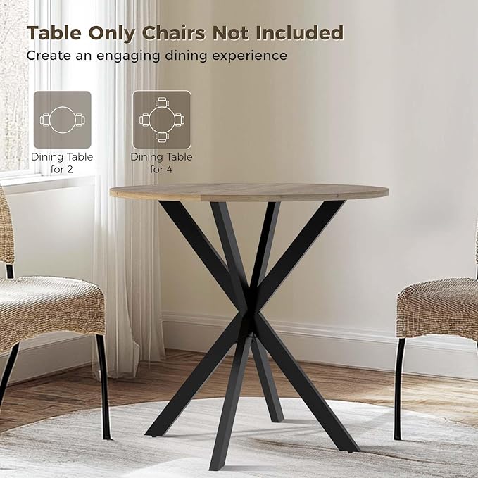 Unovivy 31.5" Small Round Dining Table for 2-4, Space Saving Circle Kitchen Dinner Table, Industrial Mid Century Modern Dining Room Desk for Kitchen, Apartment, Natural Oak