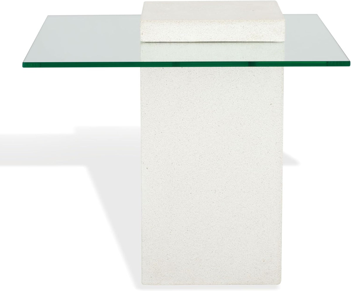 SAFAVIEH Couture Collection - Sophibeth Ivory Concrete and Glass Accent Table, Contemporary Modern Side Table, Sculptural Display Design (SFV2610A)