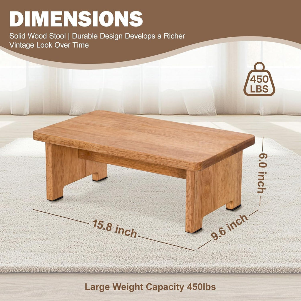 Solid Wood Stool Wooden Step Stool Anti-Slip Step Stools for Adults Step Stool for Adults One Step Stool for Office, Bedroom, Garden, Bathroom (6.0" High)