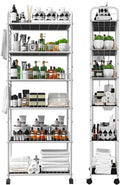 10in 6 Tier Slim Storage Cart with Wheels,White Narrow Space Rolling Shelving Unit, Metal Wire Mobile Organizer Rack for Kitchen Bathroom Office Laundry