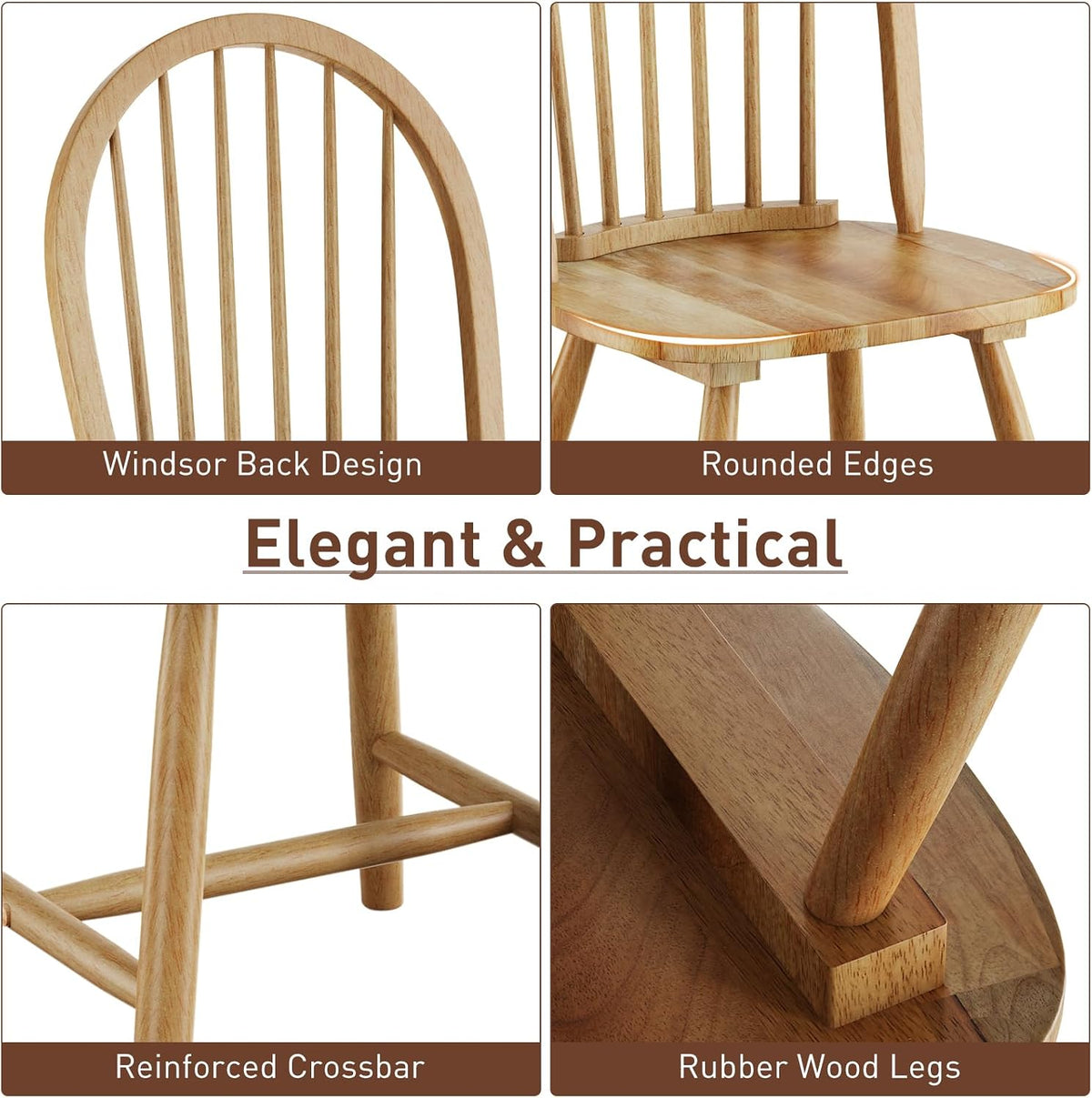POWERSTONE Dining Chairs Set of 2, Wood Windsor Chairs with Spindle Back Country Farmhouse Dining Chair Kitchen Room Chair Oak