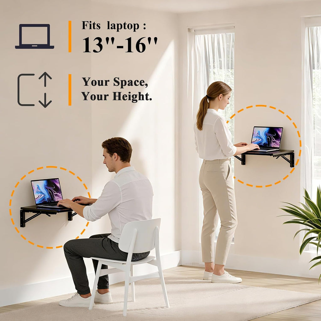 TEAMIX Wall Folding Table, Wall Mounted Floating Table Bedside Shelf for Small Space Bed Side Tray Storage, Foldable Space Saving Drop Leaf Desk for Bedroom, Living Room, Dorm 22''x15.7'' (Black)