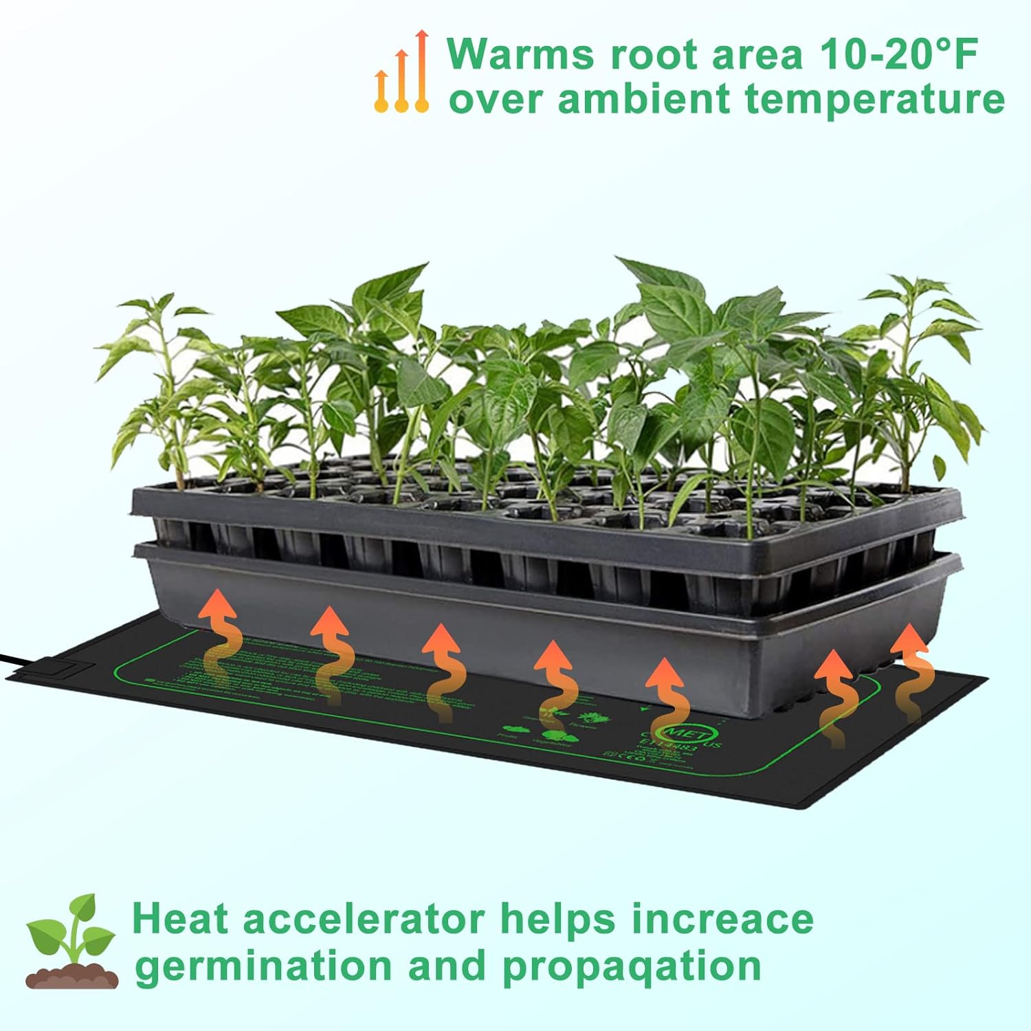 GYTF 21W Seedling Heat Mat for Seed Starting, 10" x 20.75" Waterproof Heating Pad for Indoor Plants Germination Hydroponic, MET Standard - 2 Pack