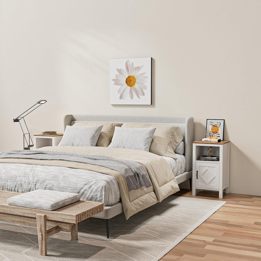 BVIUNTWO Set of 2 Modern White Side Tables with Cabinet & Open Department, Sofa End Table for Living Room, Nightstand for Bedroom