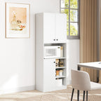 TANGZON Tall Kitchen Cupboard, 3-door Storage Cabinet with Countertop, Open Shelves & Anti-tipping Device, Freestanding Pantry Cupboard Kitchen Units for Dining Room Living Room, White