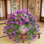Artificial Hanging Plants Flowers Fake Outdoor Plants Artificial for Porch Hanging Faux Flowers Outdoor Home Porch Decor (2Pcs, Double Purple)