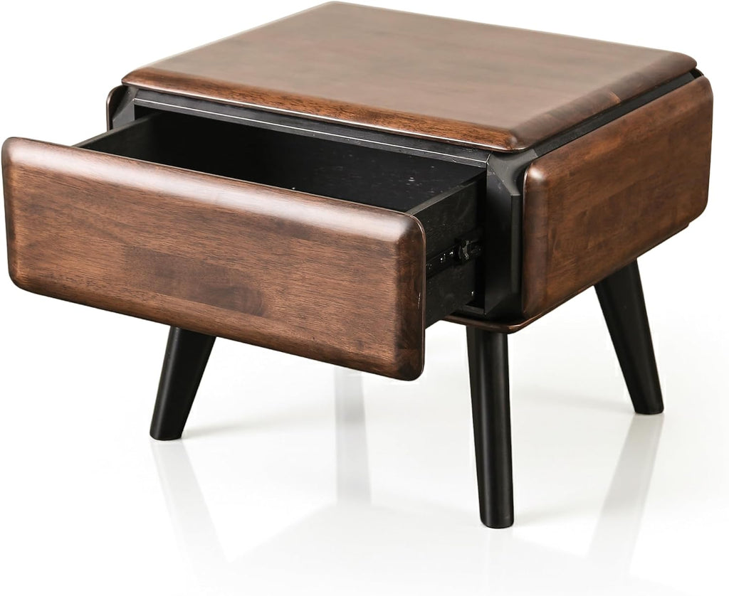 Furniture of America Nazaen Modern 2-Piece Coffee Table Set, Rich Walnut | Solid Wood 48-inch Coffee Table and 25-inch End Table with Drawers and Splayed Legs for Living Room, Home Office
