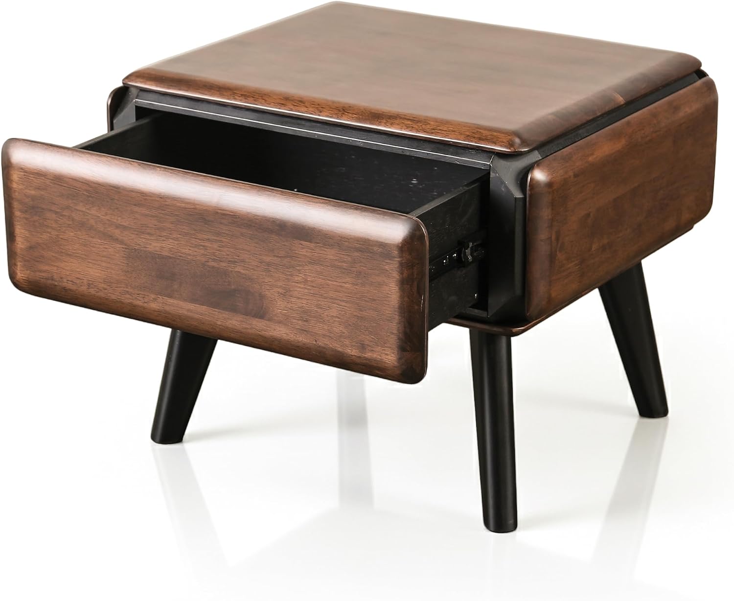 Furniture of America Nazaen Modern 2-Piece Coffee Table Set, Rich Walnut | Solid Wood 48-inch Coffee Table and 25-inch End Table with Drawers and Splayed Legs for Living Room, Home Office