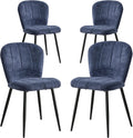 Dining Chairs Set of 4, Upholstered Chenille Fabric Kitchen Chairs with Wingback and Metal Legs, Elegant Tufted Accent Chair Vanity Chair for Dinner Bedroom Living Room, Blue