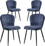 Dining Chairs Set of 4, Upholstered Chenille Fabric Kitchen Chairs with Wingback and Metal Legs, Elegant Tufted Accent Chair Vanity Chair for Dinner Bedroom Living Room, Blue
