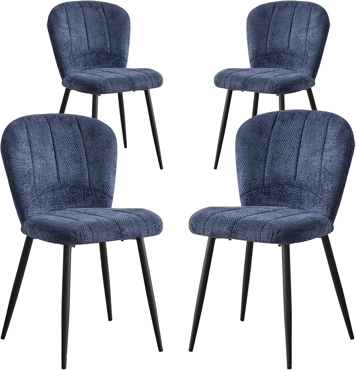 Dining Chairs Set of 4, Upholstered Chenille Fabric Kitchen Chairs with Wingback and Metal Legs, Elegant Tufted Accent Chair Vanity Chair for Dinner Bedroom Living Room, Blue