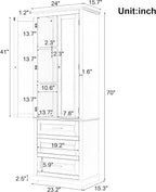 Merax 70" Pantry Cabinet with Two Doors & Three Drawer, Adjustable Shelves Storage Cupboard for Kitchen/Dining Room/Bathroom, Gray