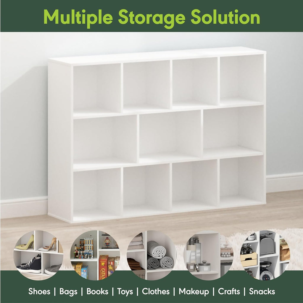 Furinno LUDER Book Shelf, 11-Cube Bookshelf, Reversible Bookcase, 9.4 x 29.1 x 41.7, Easy Assembly, for Living Room, Bedroom, Home Office, White