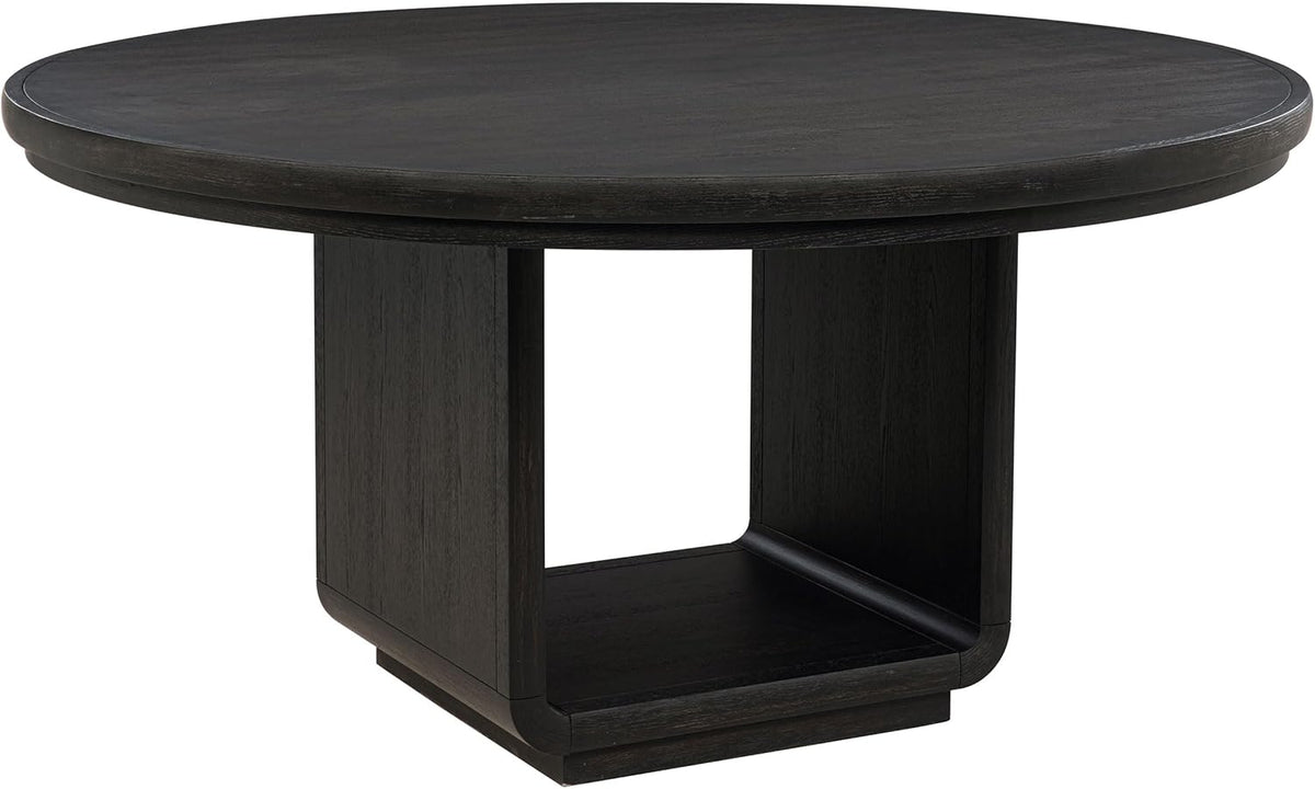 Coaster Home Furnishings - Leandro - Wood - Round Dining Table with Pedestal Base, Ash Veneer and Curved Edges - Dining Room & Kitchen - 60-Inch - Burnished Black - 115390