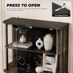 BROTTAR Large Rounded Display Cabinet with Glass Door & Lights, Black