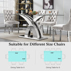 70'' Modern Glass Dining Table for 4-8 People, High Gloss Stainless Steel Base, Rectangular Glass Dining Room Table for 6, Tempered Glass Top Silver Kitchen Table for Home Kitchen Furniture