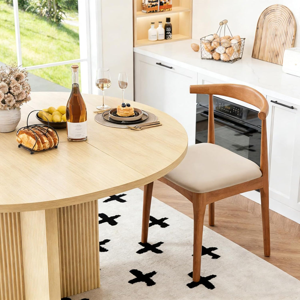 Extendable Dining Table, 35.4" Round to 47.2" Oval Wood Dining Table with Extension Leaf, Modern Expandable Kitchen Table for Small Space, Apartment & Dining Room