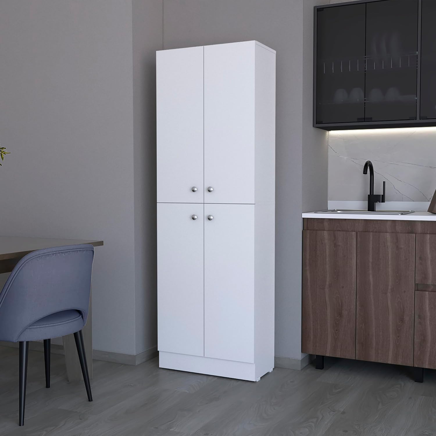 Pantry Cabinet with 4 Doors and 5 Hidden Shelves