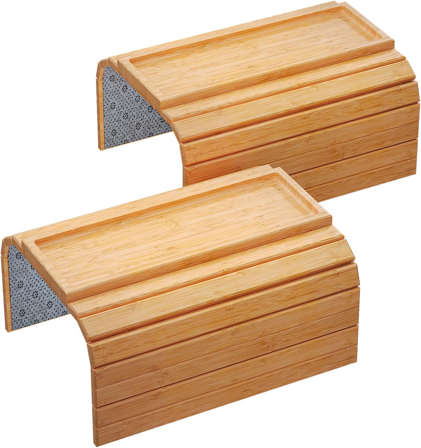 2 Pack Sofa Arm Tray,Bamboo Folding Couch Arm Tray,Sofa Armrest Tray with Anti-Slip Pad for Drinks,Snacks,Phone,Remote Control（Natural）