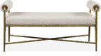24/7 Shop at Home Lalia Upholstered 48-inch Metal Bench with Padded Roll Arms, Beige Fabric Seat, Hammered Forged Steel Frame, Modern Bedroom or Entryway, Matte Gold