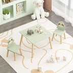 Kids Table and Chair Set with 2 Sloth Chairs 23.6" x 23.6" x 17.3" Solid Wood Table & Chairs in Sage Green & Natural Wood
