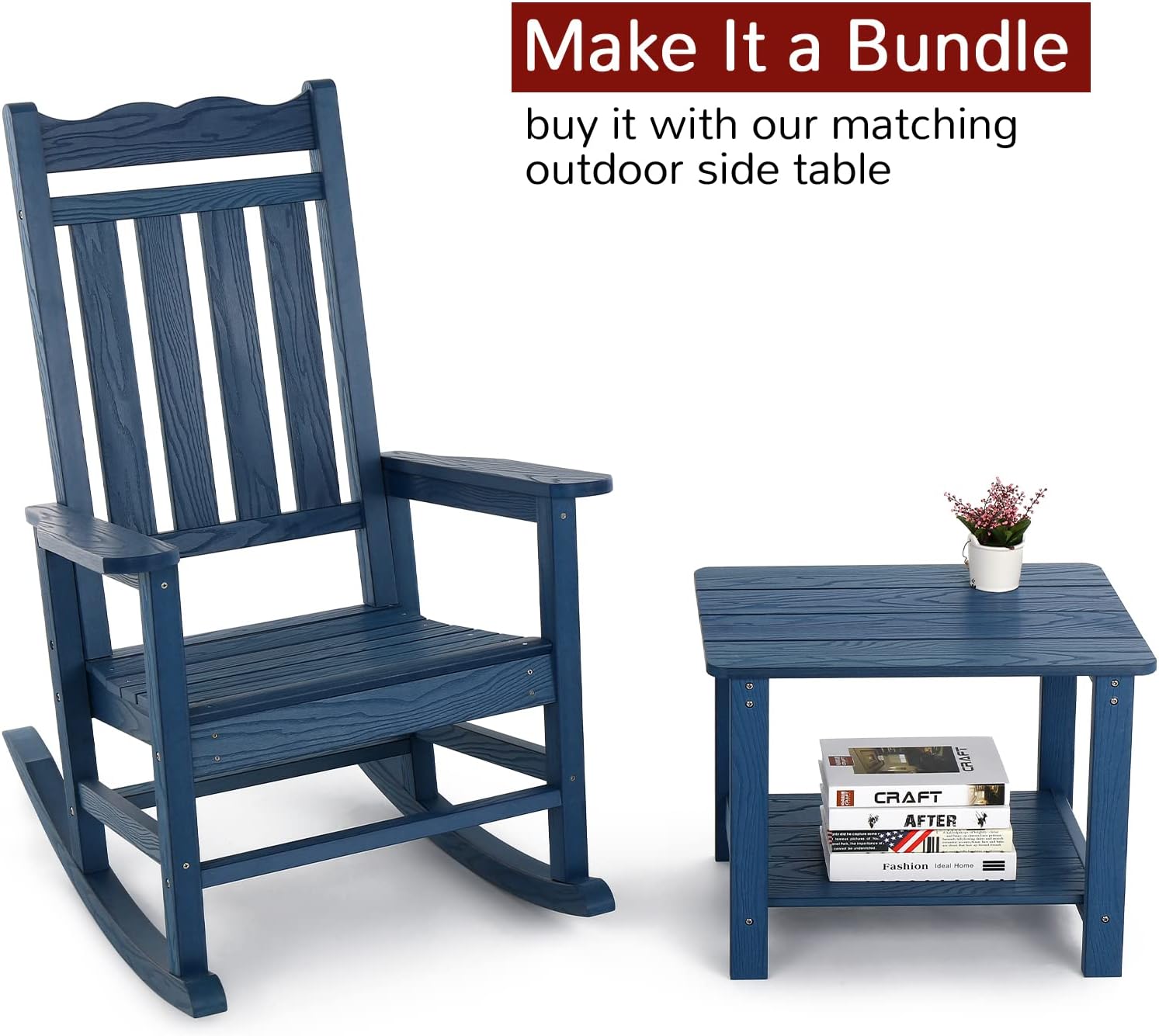 Stoog All-Weather Patio Rocking Chairs Set of 2, Outdoor Rocking Chair with 400 lbs Support, Porch Rocker, Rocking Chairs for Porch, Backyard, Garden and Deck, Blue