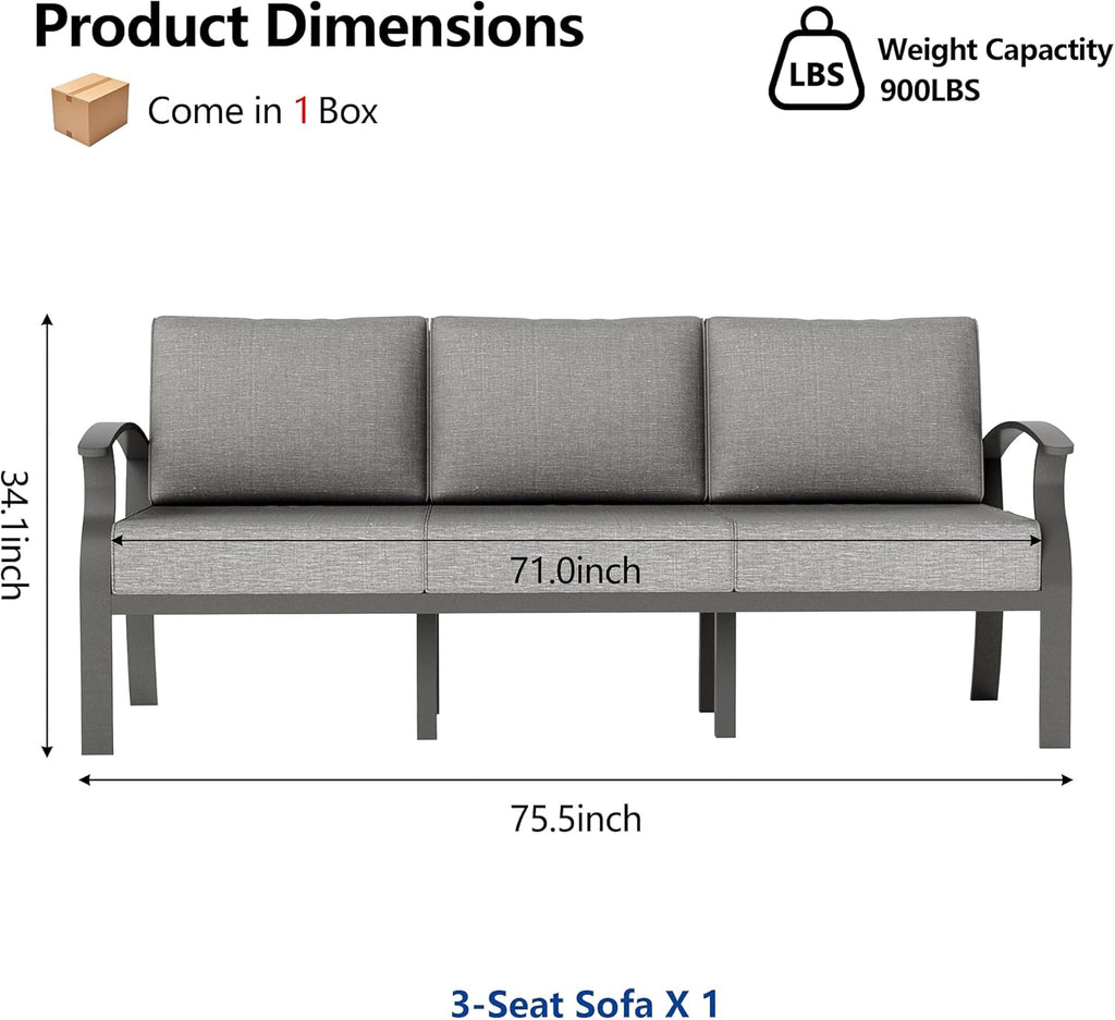 ALAULM Aluminum 3-Seat Patio Furniture Set, Metal Outdoor Furniture Sectional Sofas w/5.1" Cushions for Patio, Backyard, Poolside-Grey