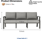 ALAULM Aluminum 3-Seat Patio Furniture Set, Metal Outdoor Furniture Sectional Sofas w/5.1" Cushions for Patio, Backyard, Poolside-Grey