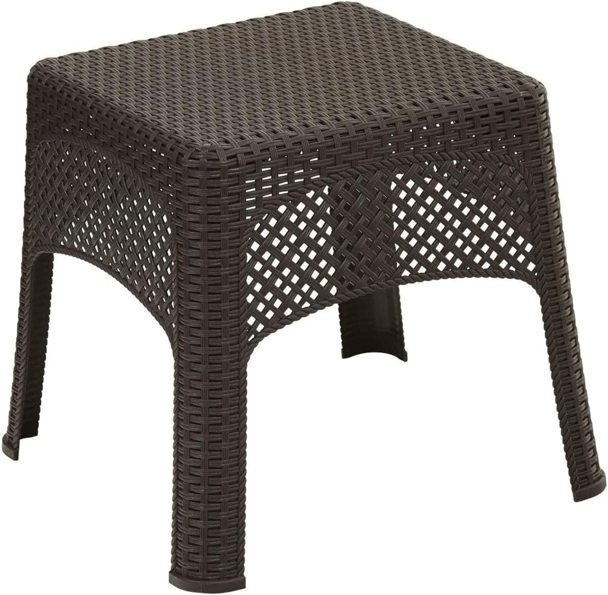 Plexon Woven Side Table, Earth Brown, 20" D x 20" W x 18" H, Durable All-Weather Wicker, UV Protected, Stacks for Easy Storage