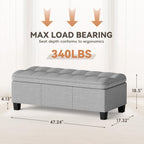 YESHOMY 47 Inches Ottoman with Storage, Light Grey Linen | Storage Bench with Legs, Ottomans for Living Room, Entryway, Adjustable & Movable, Easy Assembly
