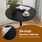COSTWAY 3 Pieces Bar Table Set, Counter Height Table Set with 2 Bar Stools | Round Cocktail Table and PU Leather Adjustable Swivel Chairs, for Small Space, Kitchen, Office (Black+Black)