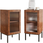 BVIUNTWO Set of 2 End Table, Farmhouse Sofa Table with Glass Door, Side Tables for Living Room, Bedroom, Brown