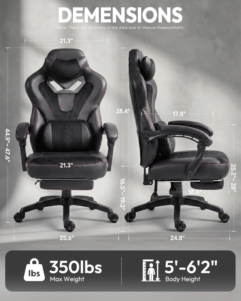 Dowinx Big and Tall Gaming Chair for Adults with Footrest, Massage Lumbar | Ergonomic High back with Pocket Spring Cusion Wide Seat, 90-135° Recline, Adjustable Height & Headrest for Home Office Black
