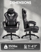 Dowinx Big and Tall Gaming Chair for Adults with Footrest, Massage Lumbar | Ergonomic High back with Pocket Spring Cusion Wide Seat, 90-135° Recline, Adjustable Height & Headrest for Home Office Black