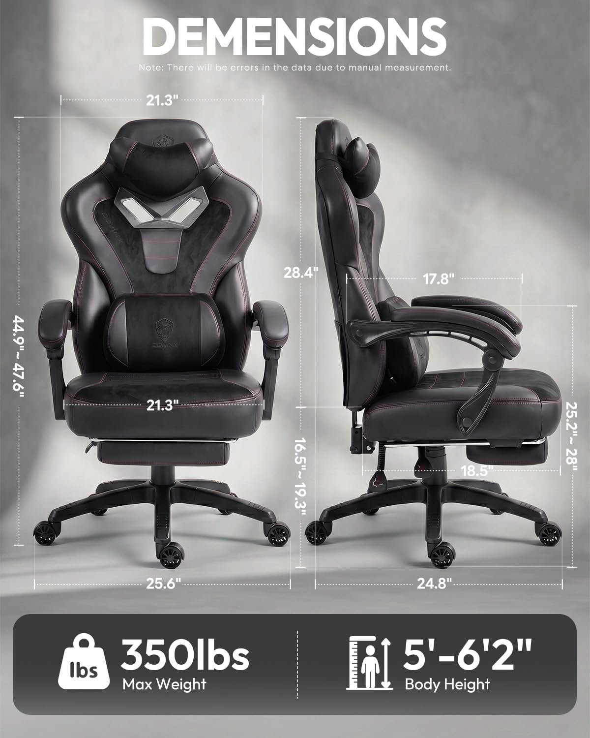 Dowinx Big and Tall Gaming Chair for Adults with Footrest, Massage Lumbar | Ergonomic High back with Pocket Spring Cusion Wide Seat, 90-135° Recline, Adjustable Height & Headrest for Home Office Black