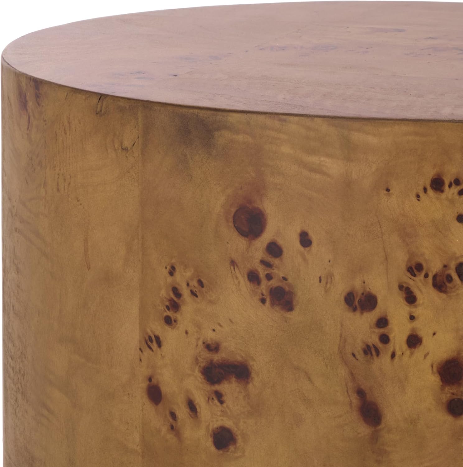 SAFAVIEH Home Collection - Siya Natural Brown Accent Table, Round Drum Side Table, Burl Wood Look, Fully Assembled (ACC6611A)