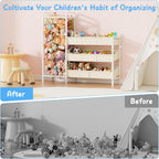 B6 Toy Storage Organizer with Stuffed Animal Storage, White | 3-Tier Wooden Shelves and 8 Bins, Toy Shelf Organizer, Kids Bookshelf and Toy Storage for Kids Room Bedroom Playroom Nursery