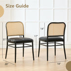 Rattan Dining Chairs Set of 4, Mid-Century Modern, Black | Cane Back Design, Faux Leather Upholstery, Boho Style, Comfortable Padded Seat, 350 LBS Weight Capacity
