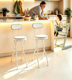 Set of 2-Folding Bar Stool Chair W/Back,Tall Foldable Chair Leather Padded | Counter Height Collapsible Stool for Adults Kitchen Island Guitar Shop Cafe Bar-White