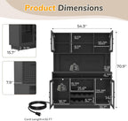 70.9" Tall Kitchen Pantry Cabinet with Outlet & LED Lights, 54.3" Wide Kitchen Storage Cabinet with Wine Rack, Farmhouse Coffee Bar Station with Pegboard, Buffet Sideboard (Black)