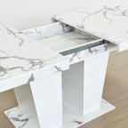 78.74" Extendable Dining Room Table for 6-10 Modern Faux Marble Wooden Expandable Kitchen Table Pedestal Base,Large Rectangle Dining Table,White